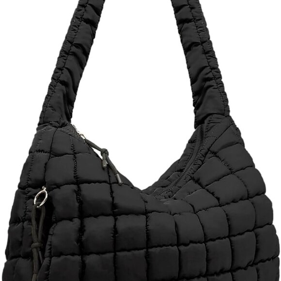 Quilted Puffer Tote Bag Nylon Large Capacity Travel Gym Shoulder Bag - Picture 1 of 7